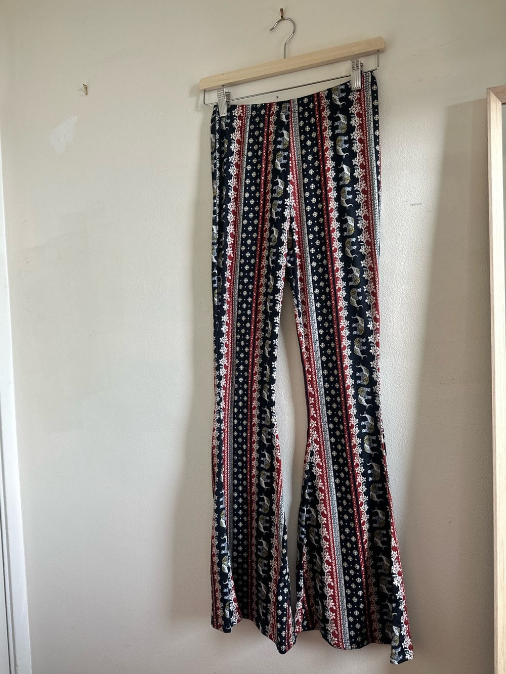 Striped Boho Flare Pants - Navy, Red, Cream